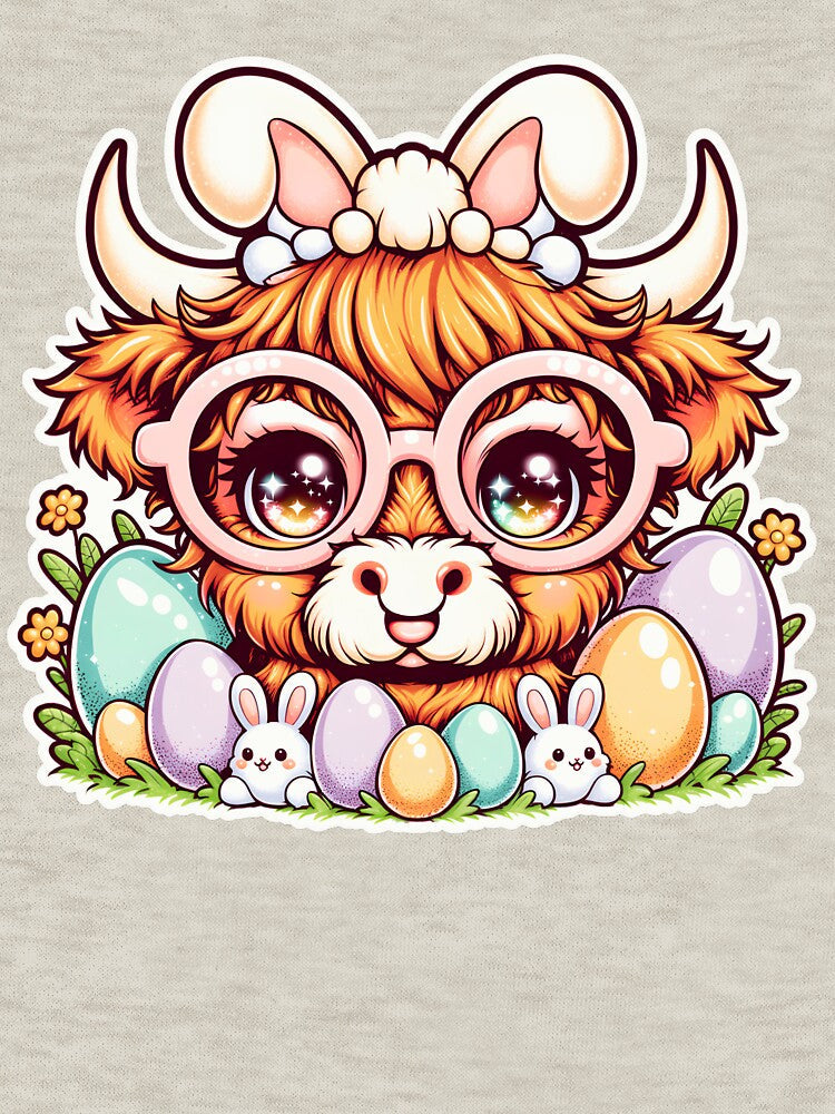 Cute Highland Cow Easter, Hello Spring, with Bunny - Adult & Kids T-Shirts, Sweatshirts & Hoodies apparel design preview 3