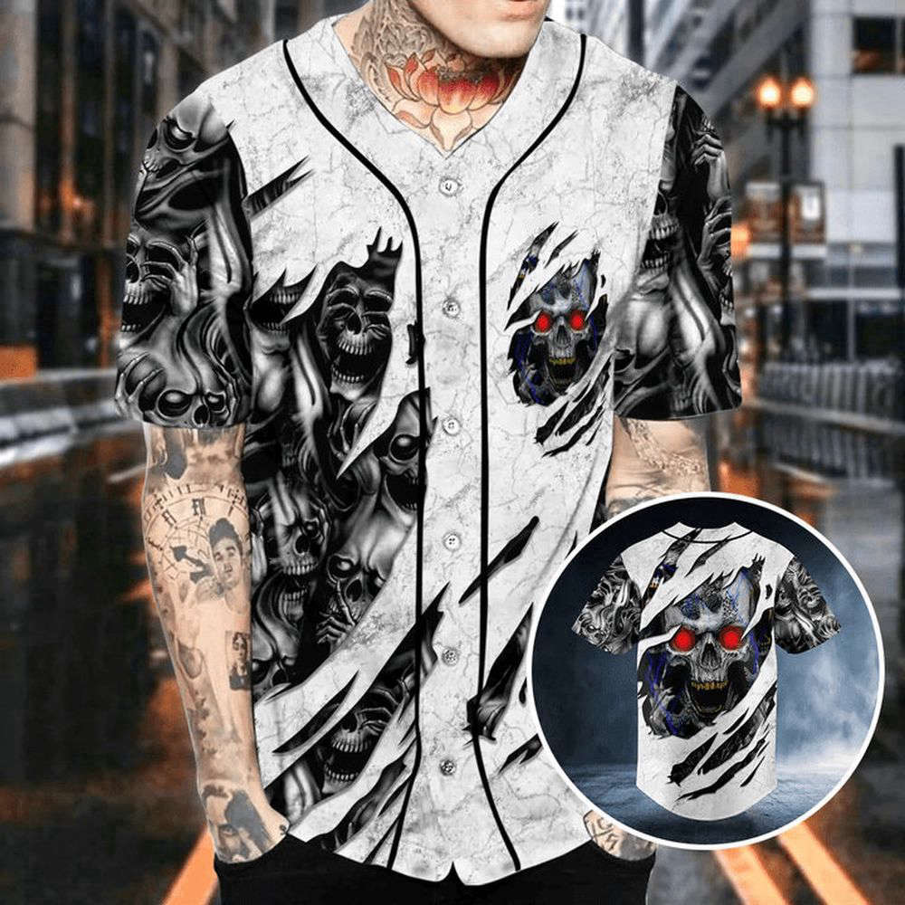 Red Eyes Skull Baseball Jersey For Men Women, Men's Baseball Jersey For Men Women - lylyprint.com baseball jersey product view 4