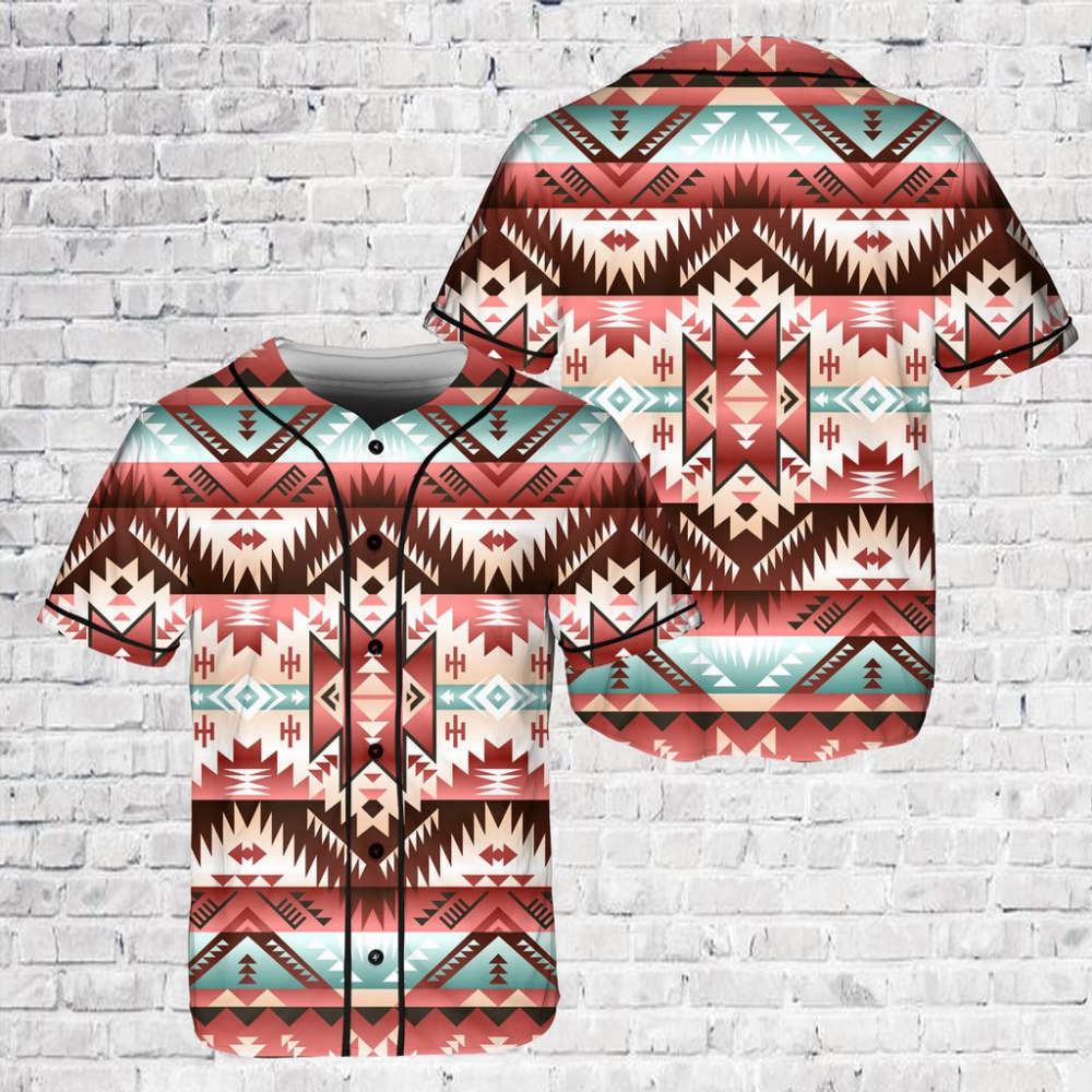 Red Pattern Tribal Native Baseball Jersey - Aopprinter baseball jersey product view 2