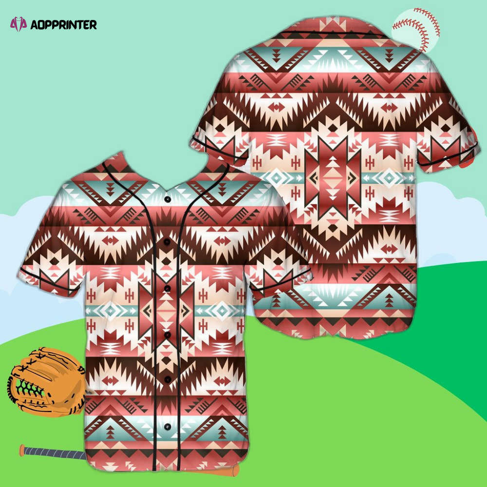 Red Pattern Tribal Native Baseball Jersey - Aopprinter baseball jersey product view 1