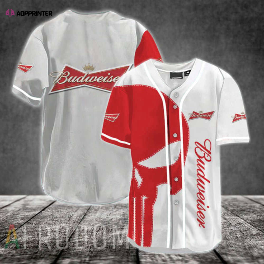 Red Skull Budweiser Beer Baseball Jersey - Aopprinter baseball jersey product view 1