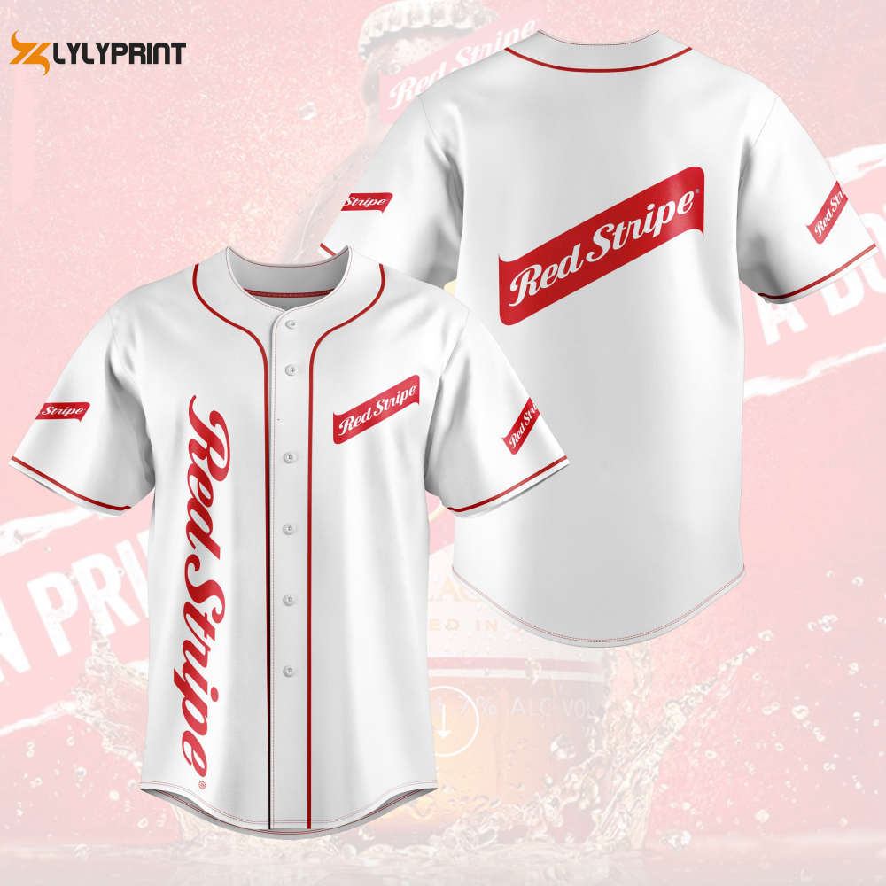Red Stripe Beer Baseball Jersey - lylyprint.com baseball jersey product view 1