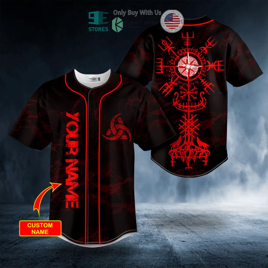 BEST Red Vegvisir Yggdrasill Viking Tattoo Baseball Shirt baseball jersey product view 1