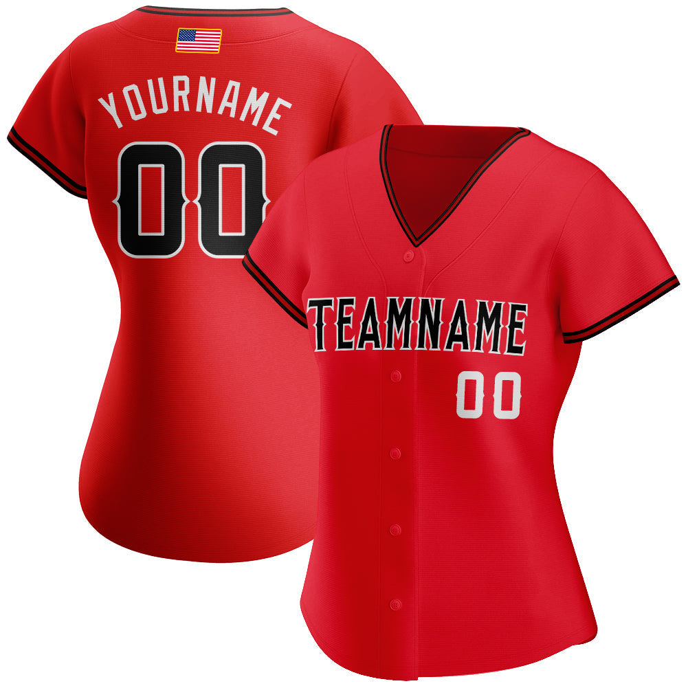 Custom Red Black-White Authentic American Flag Fashion Baseball Jersey baseball jersey product view 2