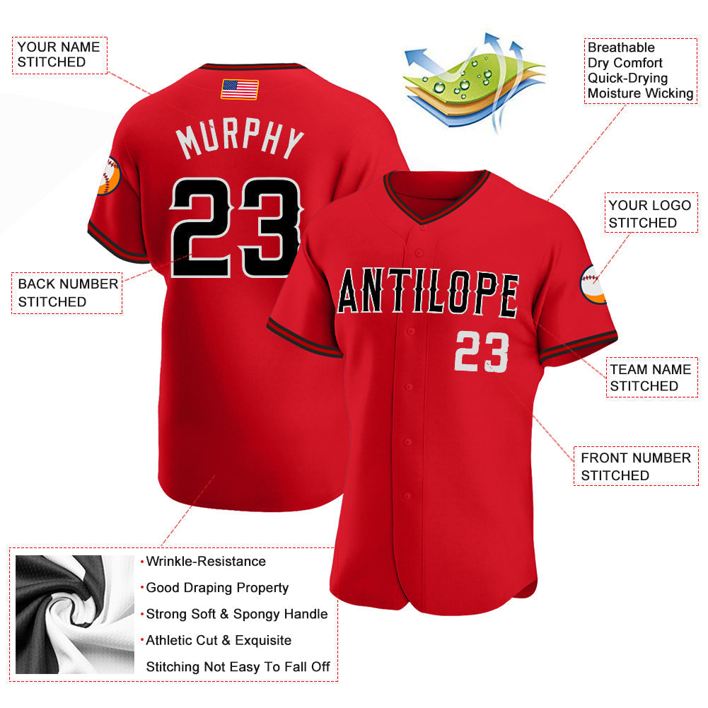 Custom Red Black-White Authentic American Flag Fashion Baseball Jersey baseball jersey product view 3