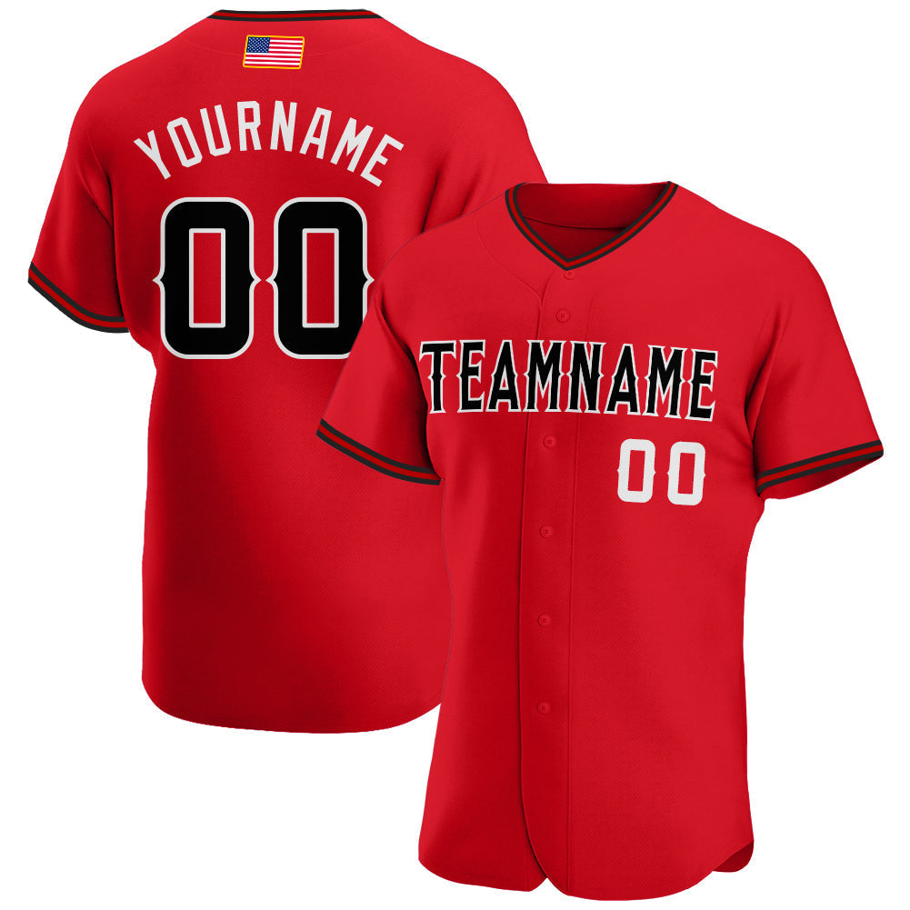 Custom Red Black-White Authentic American Flag Fashion Baseball Jersey baseball jersey product view 1