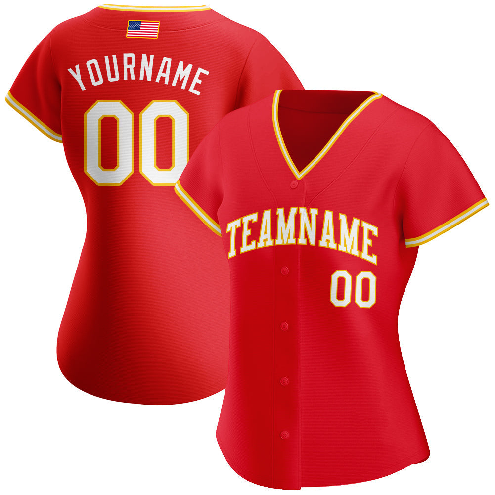 Custom Red White-Gold Authentic American Flag Fashion Baseball Jersey baseball jersey product view 2
