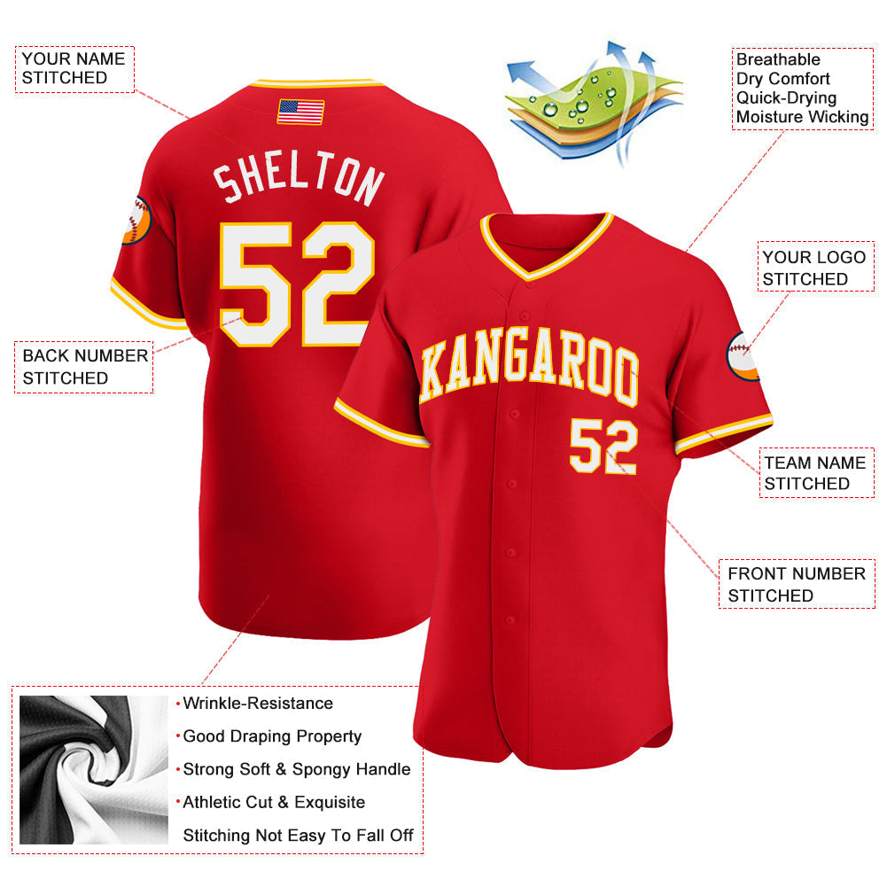 Custom Red White-Gold Authentic American Flag Fashion Baseball Jersey baseball jersey product view 3