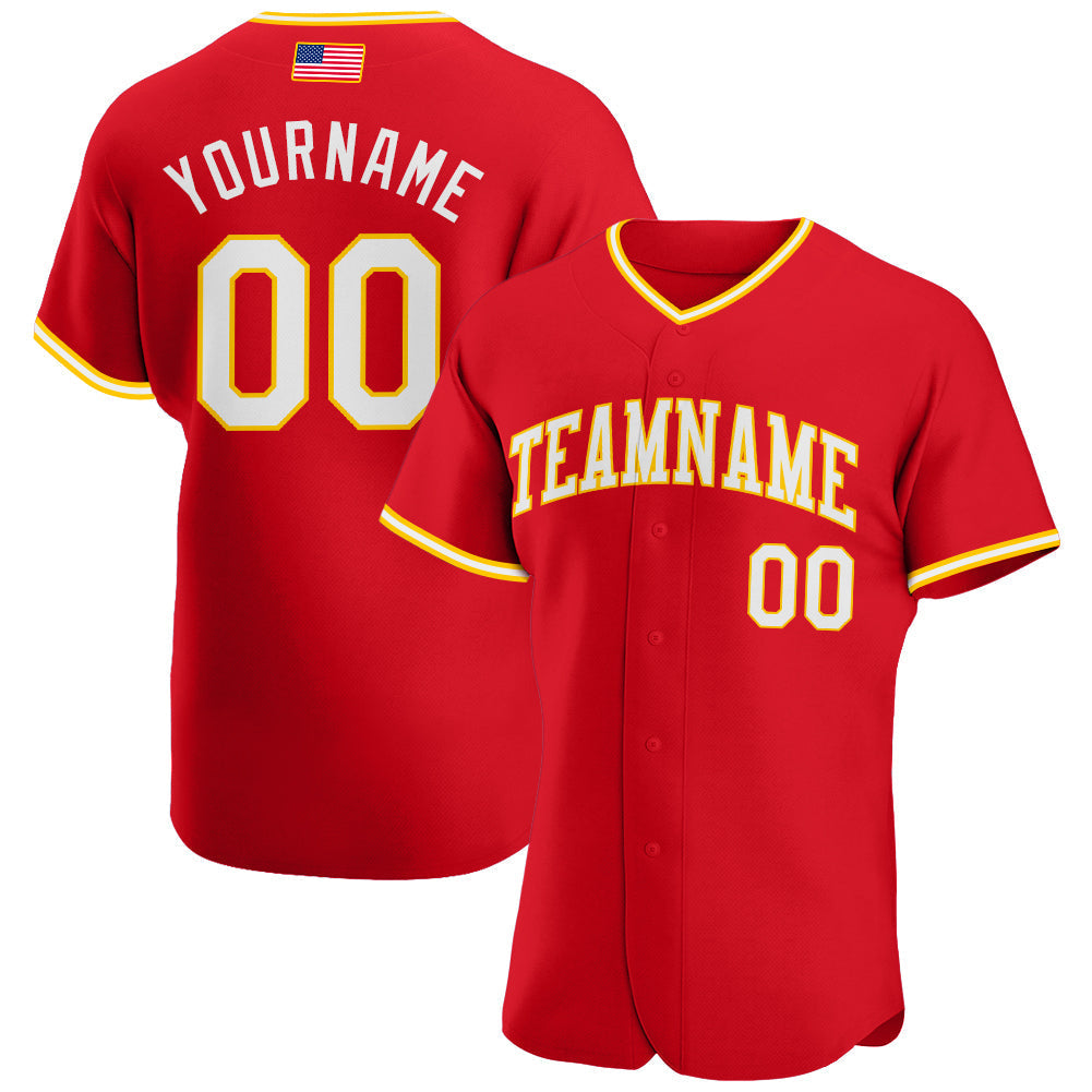 Custom Red White-Gold Authentic American Flag Fashion Baseball Jersey baseball jersey product view 1