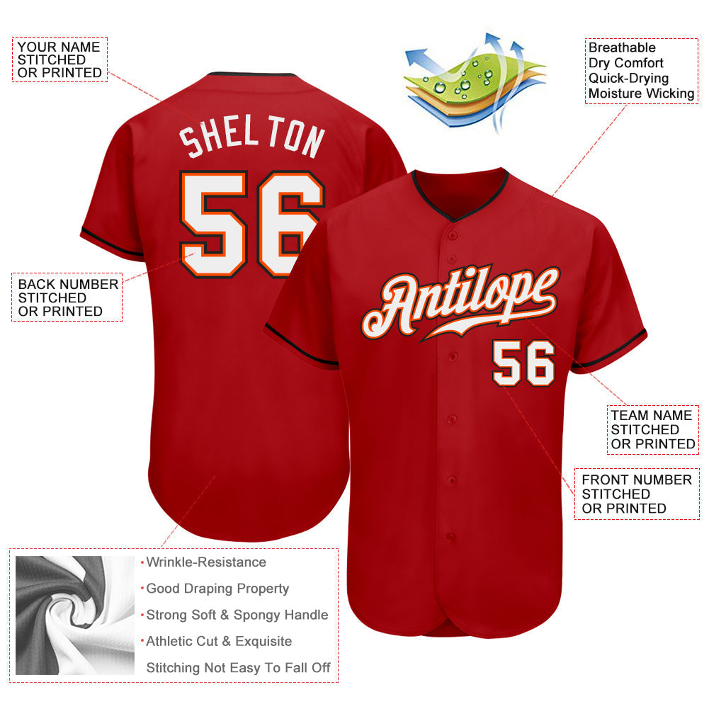 Custom Red White-Orange Authentic Baseball Jersey baseball jersey product view 3