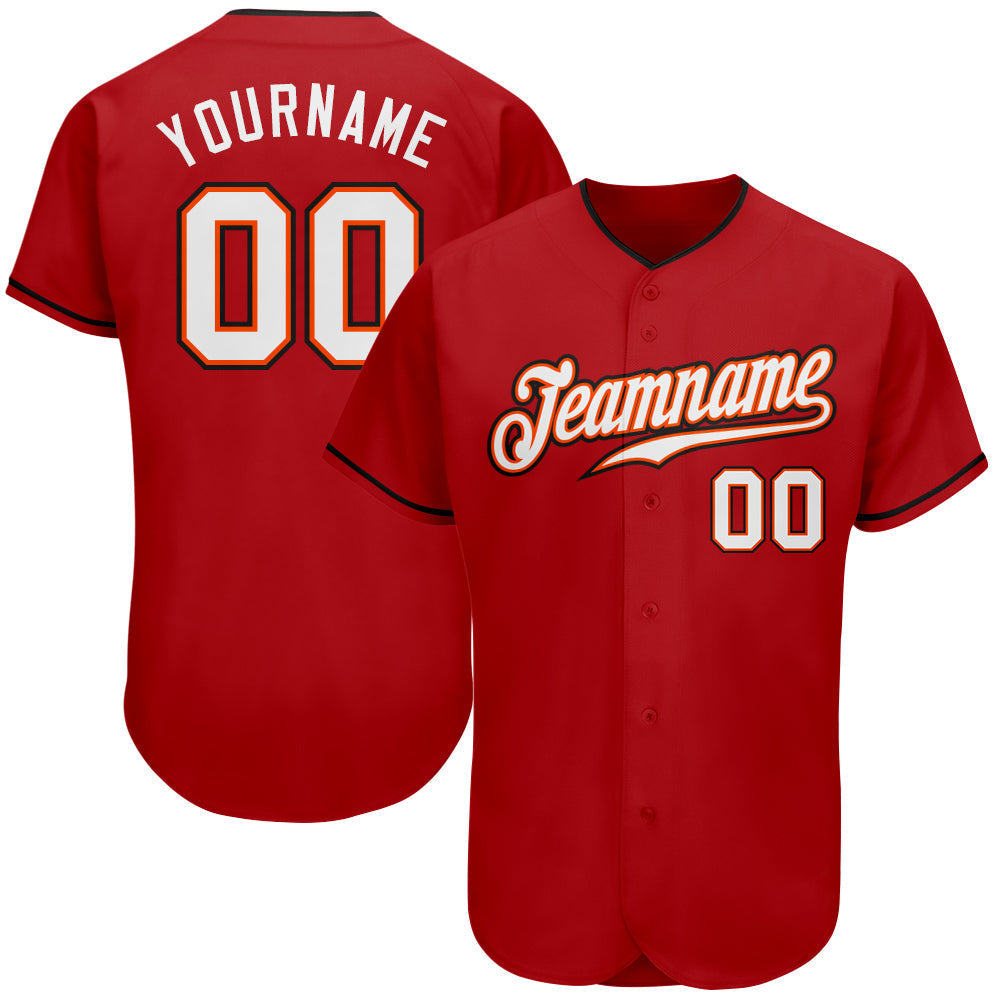 Custom Red White-Orange Authentic Baseball Jersey baseball jersey product view 1