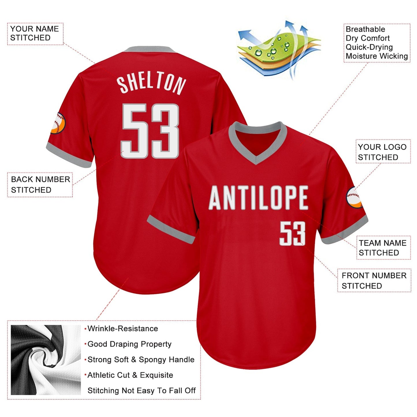 Custom Red White-Gray Authentic Throwback Rib-Knit Baseball Jersey Shirt baseball jersey product view 4