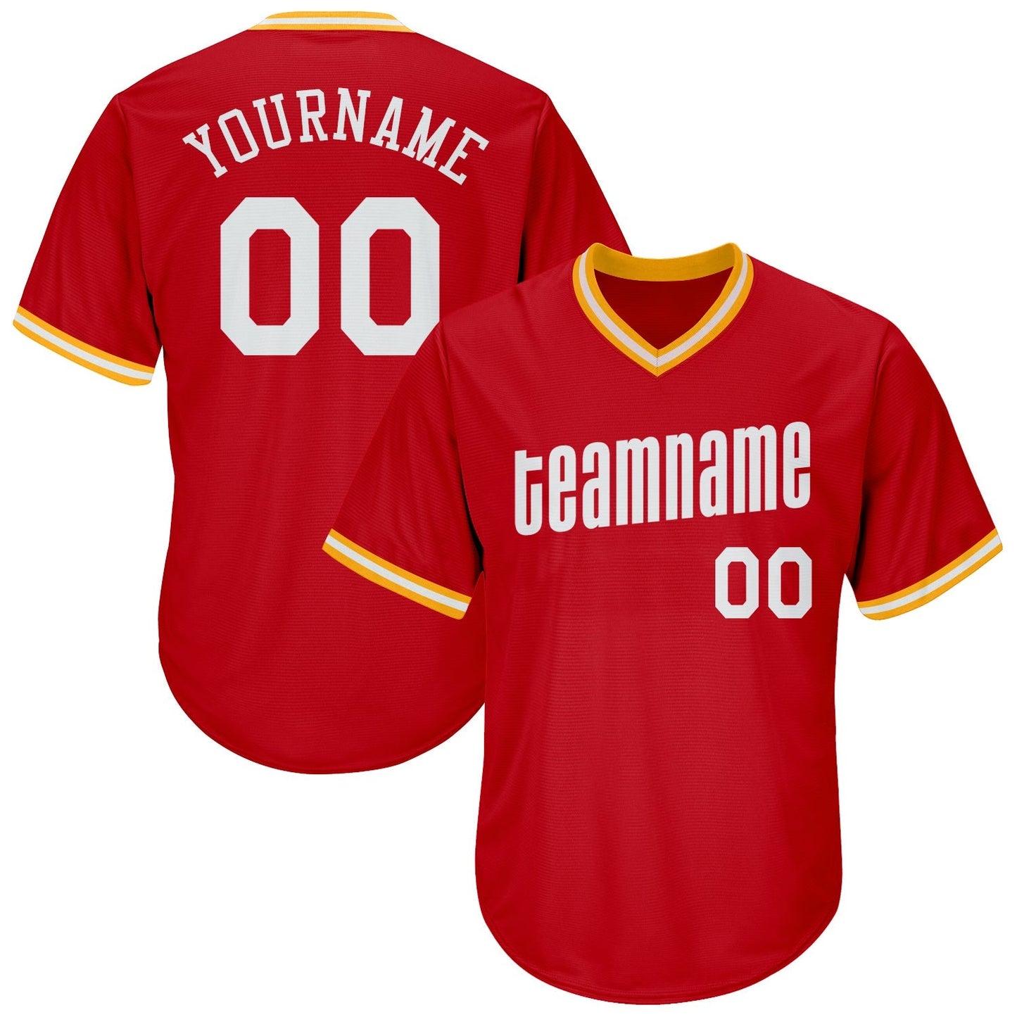 Custom Red White-Gold Authentic Throwback Rib-Knit Baseball Jersey Shirt baseball jersey product view 1