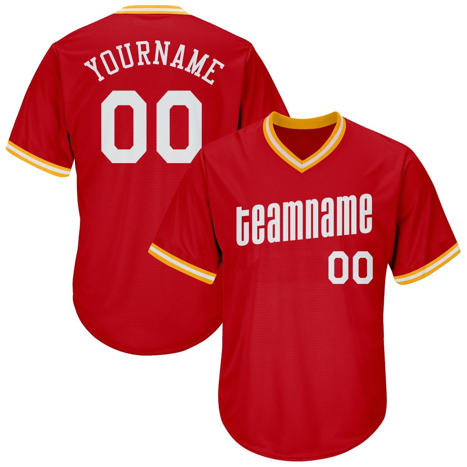 Custom Red White-Gold Authentic Throwback Rib-Knit Baseball Jersey Shirt baseball jersey product view 1