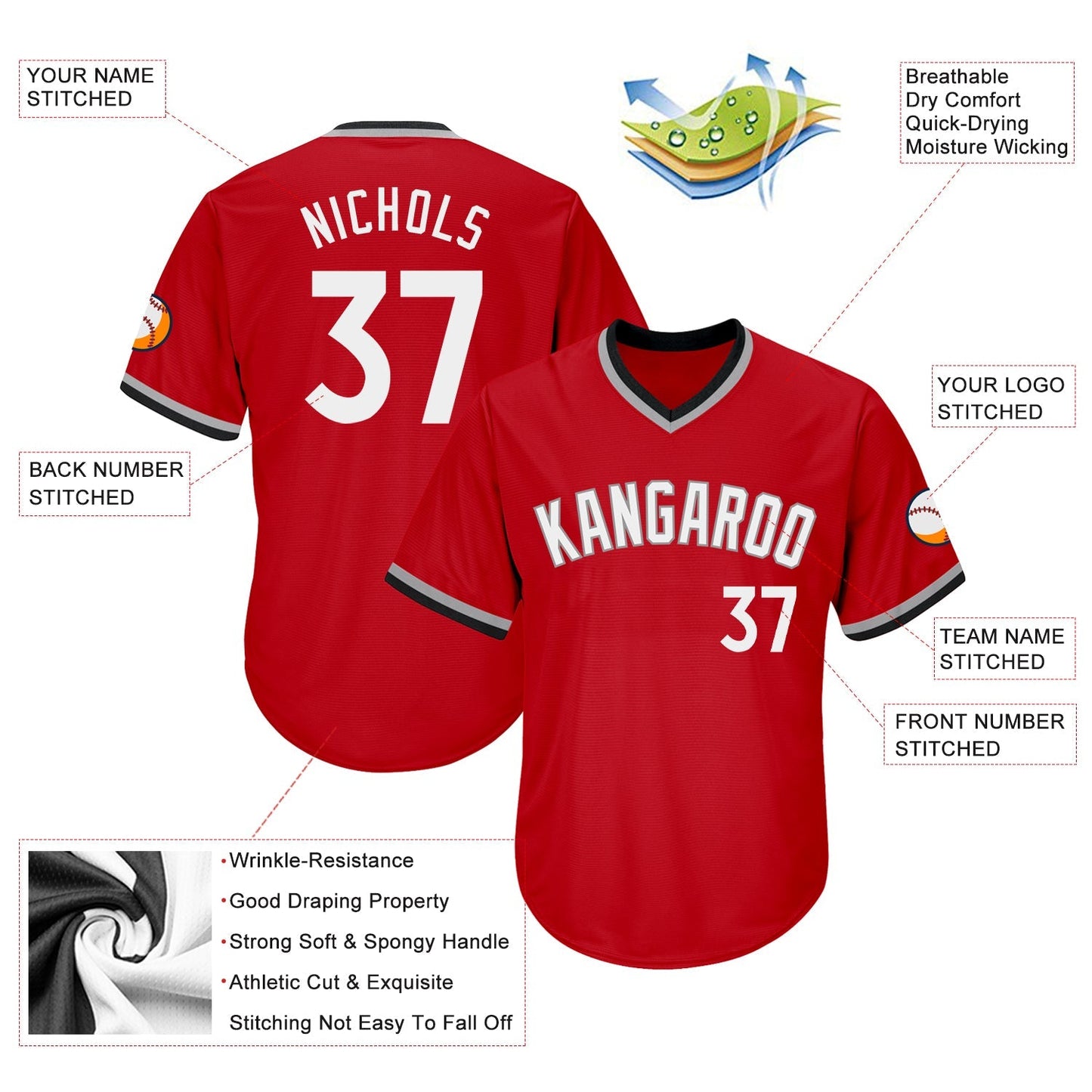 Custom Red White-Navy Authentic Throwback Rib-Knit Baseball Jersey Shirt baseball jersey product view 4