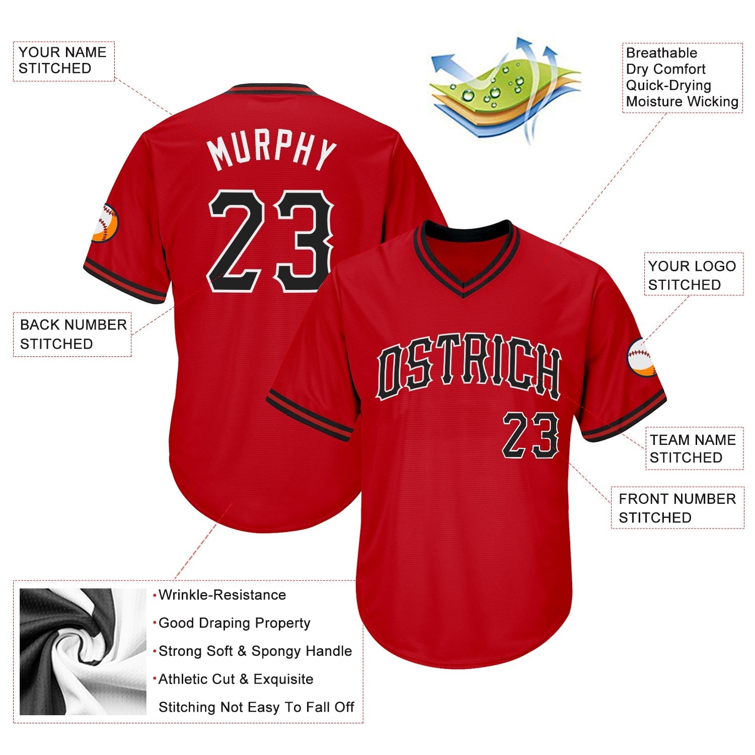 Custom Red Black-White Authentic Throwback Rib-Knit Baseball Jersey Shirt baseball jersey product view 4