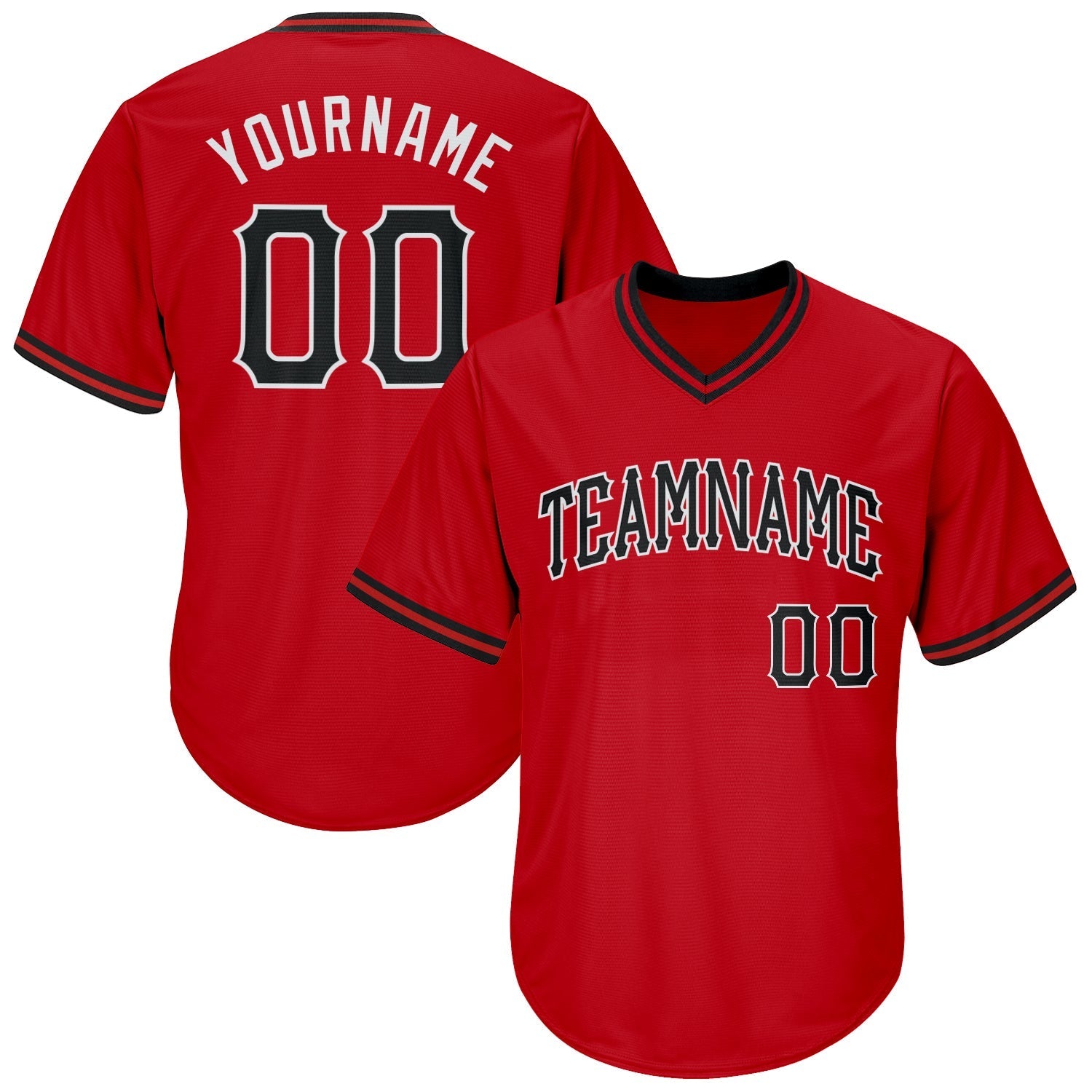Custom Red Black-White Authentic Throwback Rib-Knit Baseball Jersey Shirt baseball jersey product view 1