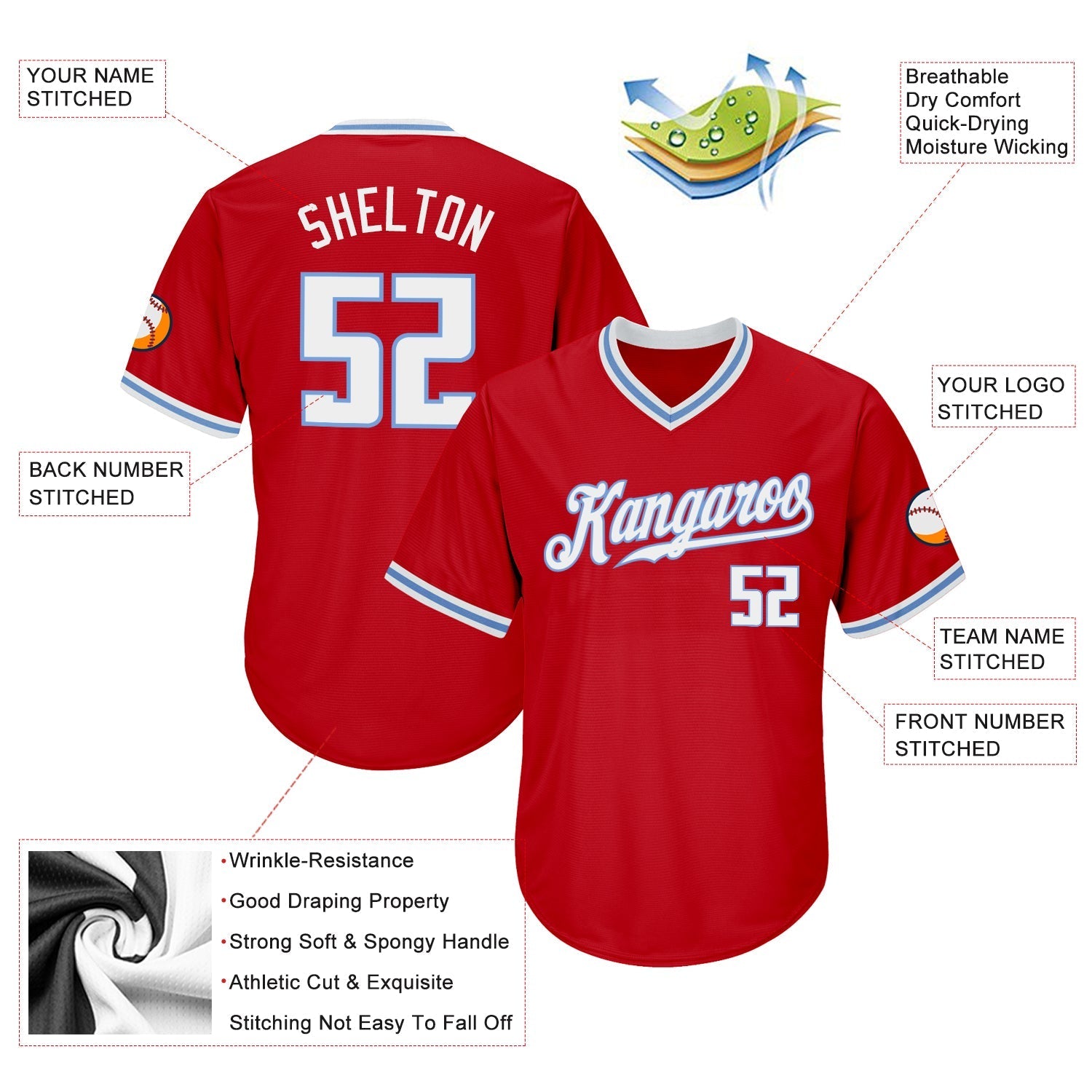 Custom Red White-Light Blue Authentic Throwback Rib-Knit Baseball Jersey Shirt baseball jersey product view 4