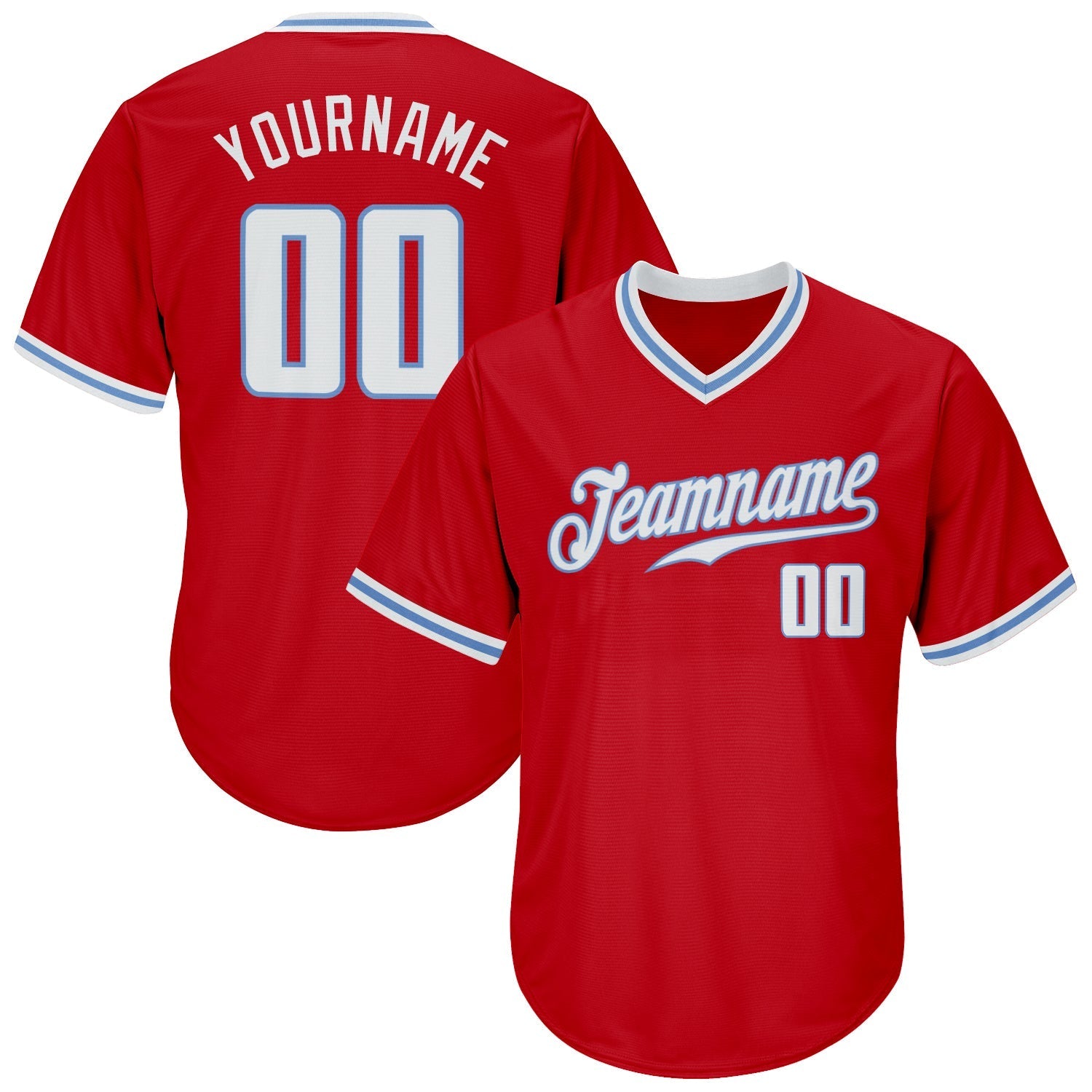 Custom Red White-Light Blue Authentic Throwback Rib-Knit Baseball Jersey Shirt baseball jersey product view 1