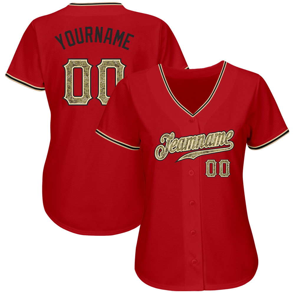 Custom Red Camo-Black Authentic Baseball Jersey baseball jersey product view 2