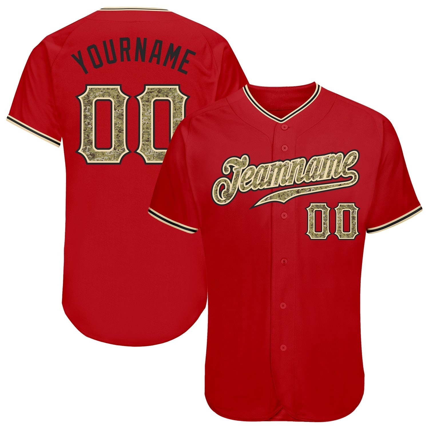Custom Red Camo-Black Authentic Baseball Jersey baseball jersey product view 1