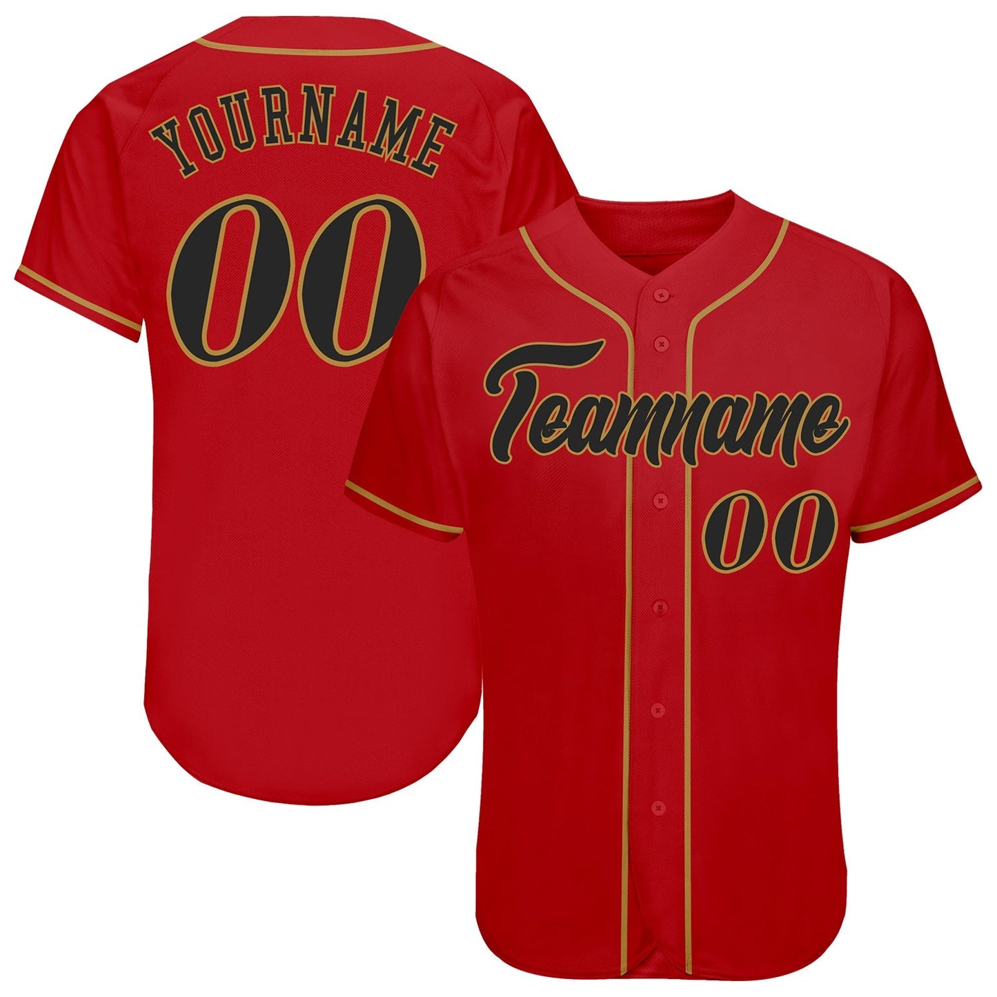 Custom Red Black-Old Gold Authentic Baseball Jersey baseball jersey product view 1
