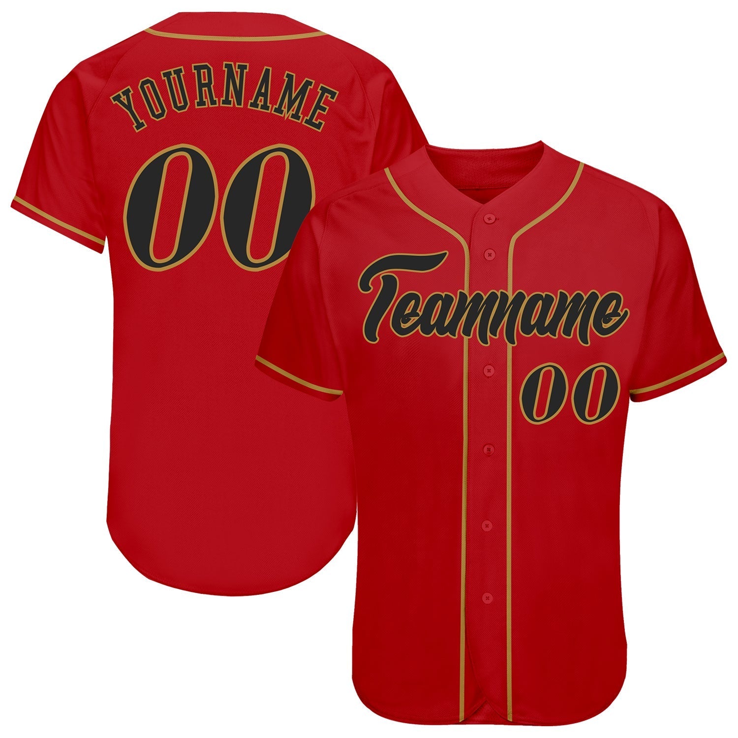 Custom Red Black-Old Gold Authentic Baseball Jersey baseball jersey product view 1