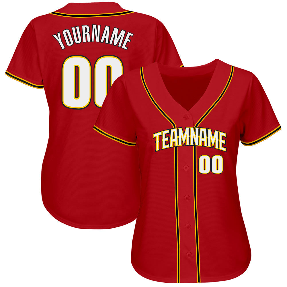 Custom Red White-Gold Authentic Baseball Jersey baseball jersey product view 2