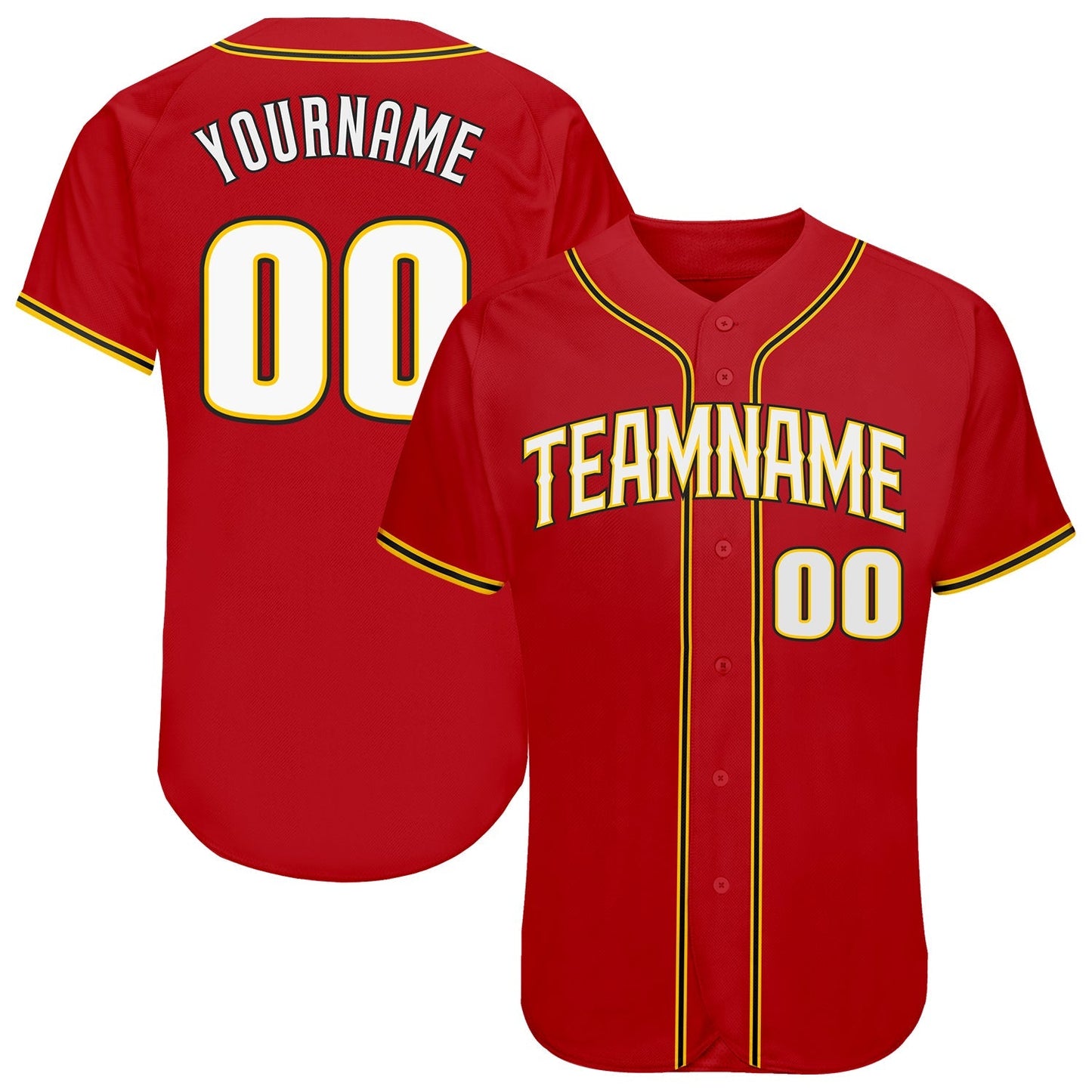 Custom Red White-Gold Authentic Baseball Jersey baseball jersey product view 1