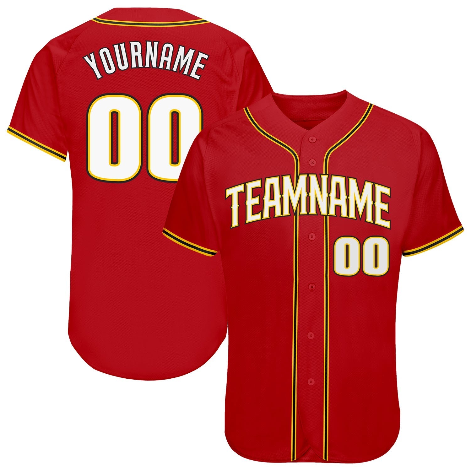Custom Red White-Gold Authentic Baseball Jersey baseball jersey product view 1