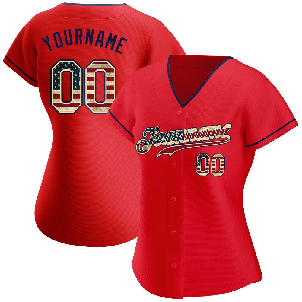 Custom Red Vintage USA Flag-Navy Authentic Baseball Jersey baseball jersey product view 2