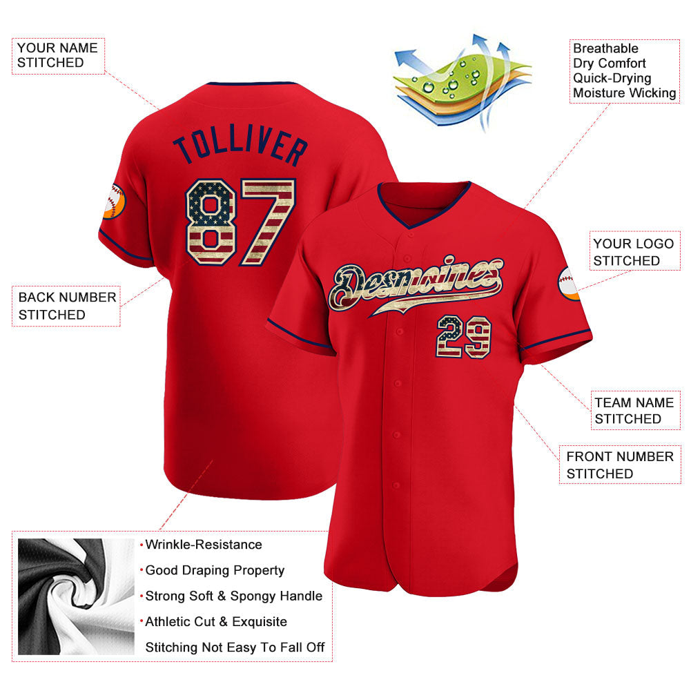 Custom Red Vintage USA Flag-Navy Authentic Baseball Jersey baseball jersey product view 3