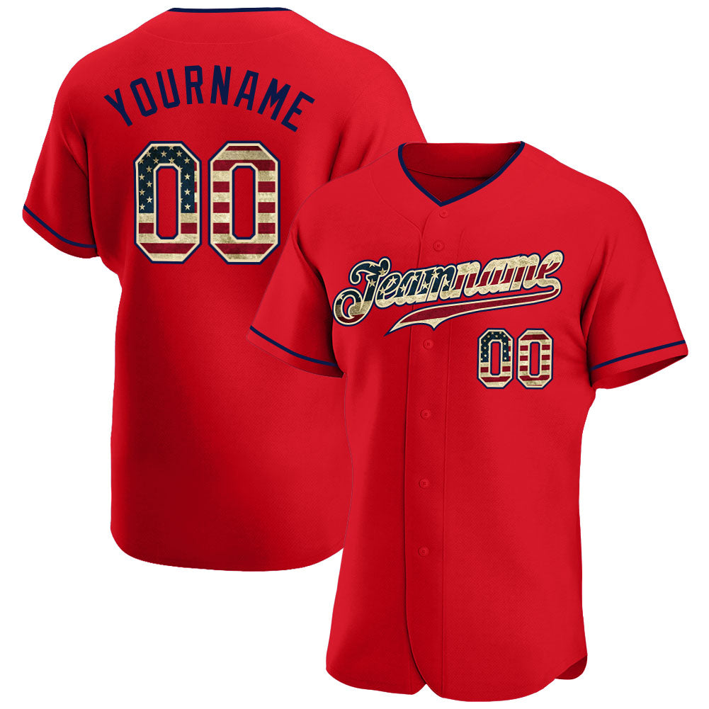 Custom Red Vintage USA Flag-Navy Authentic Baseball Jersey baseball jersey product view 1