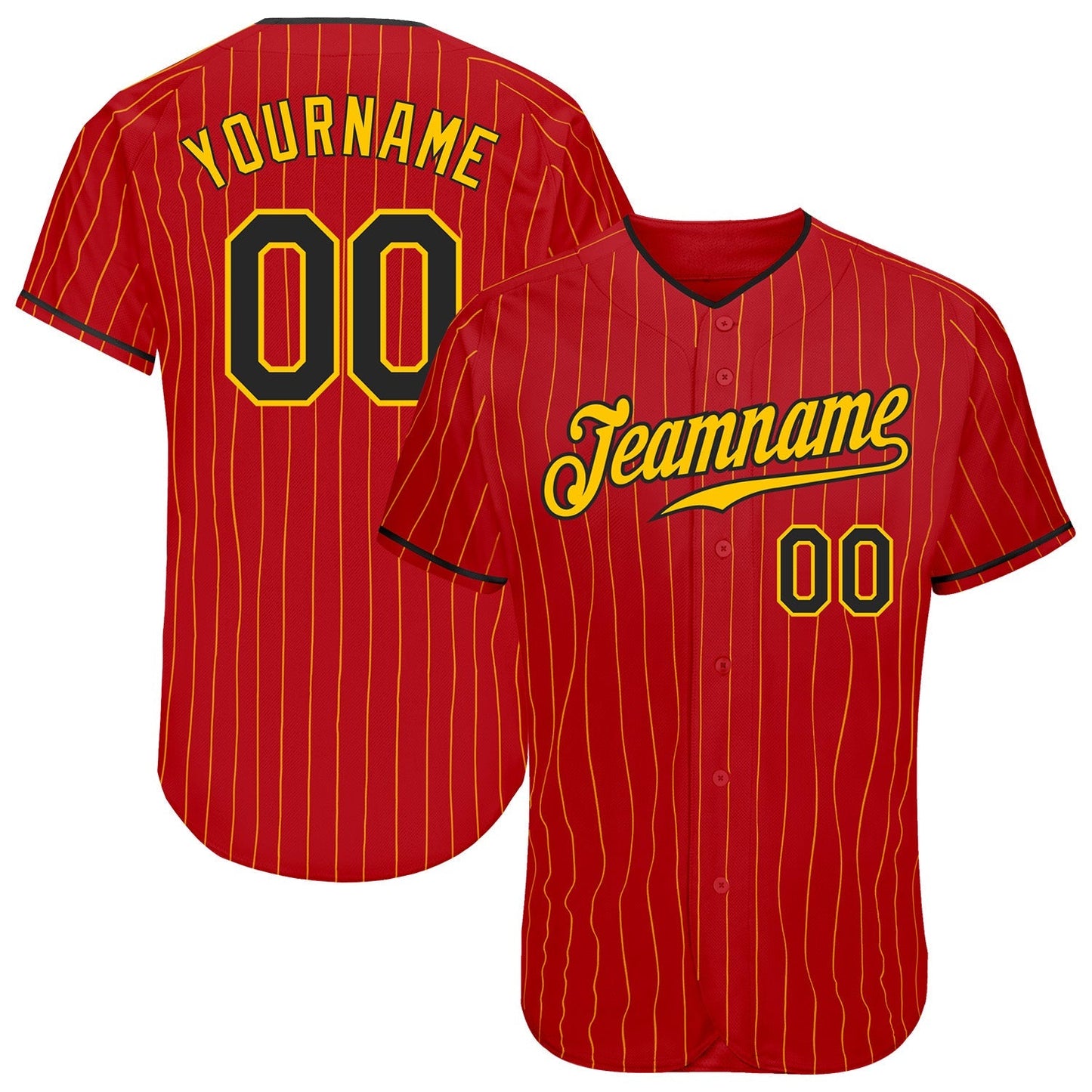 Custom Red Gold Pinstripe Black-Gold Authentic Baseball Jersey baseball jersey product view 1