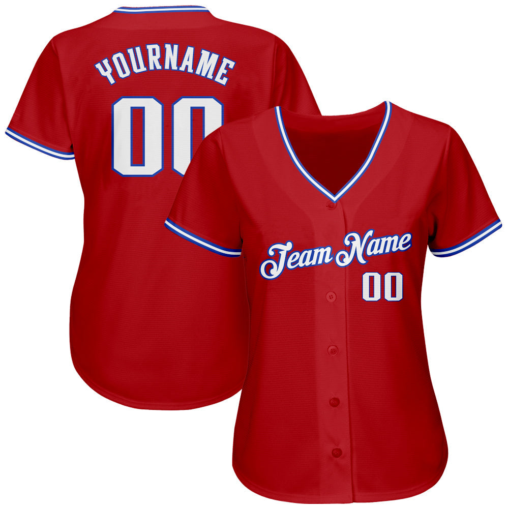 Custom Red White-Royal Authentic Baseball Jersey baseball jersey product view 2