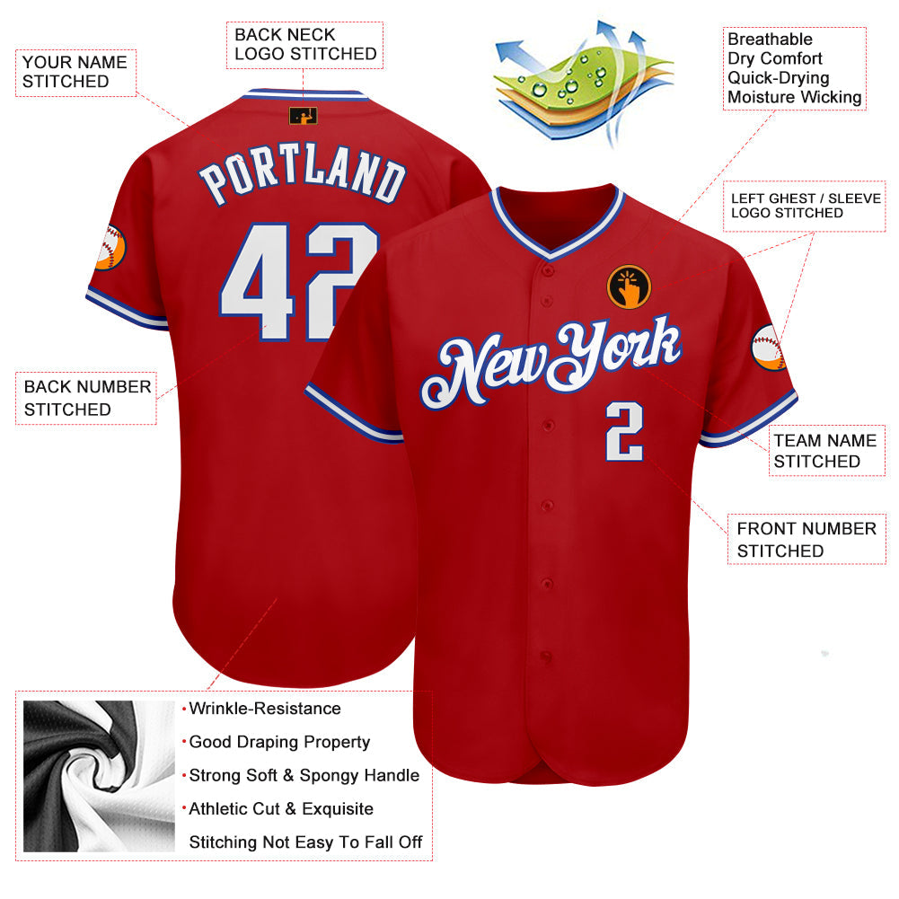Custom Red White-Royal Authentic Baseball Jersey baseball jersey product view 3