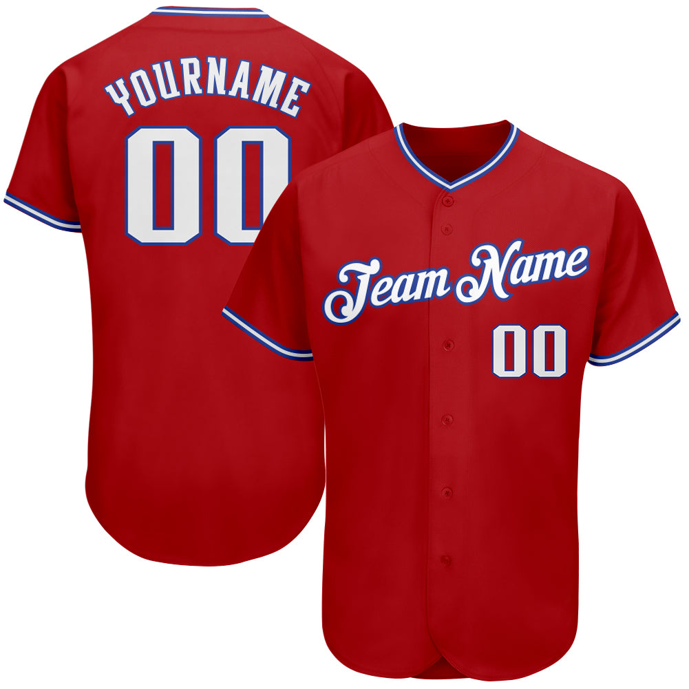 Custom Red White-Royal Authentic Baseball Jersey baseball jersey product view 1