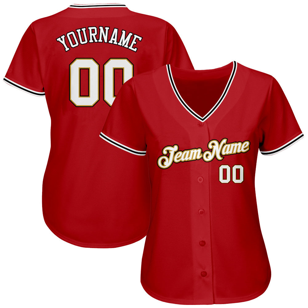 Custom Red White-Old Gold Authentic Baseball Jersey baseball jersey product view 2