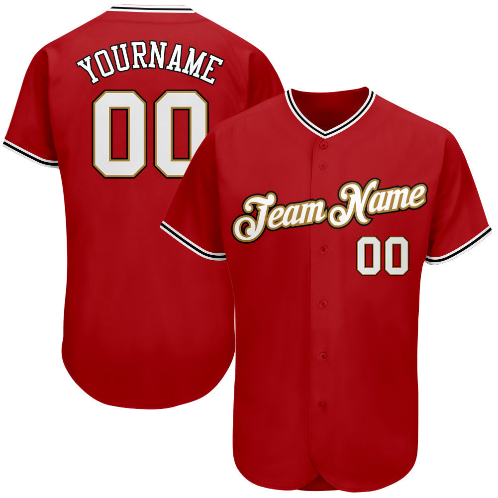 Custom Red White-Old Gold Authentic Baseball Jersey baseball jersey product view 1