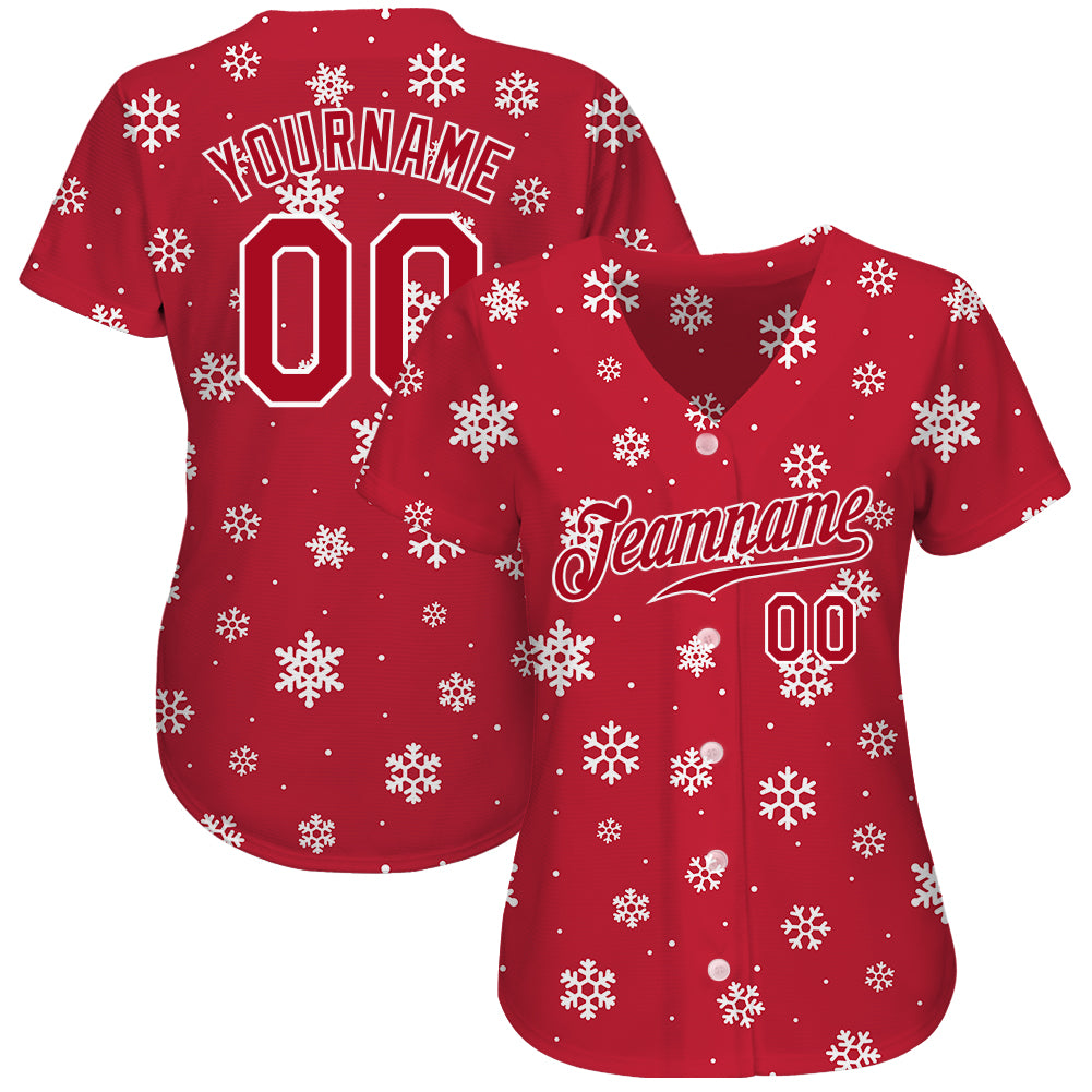 Custom Red Red-White Christmas 3D Authentic Baseball Jersey baseball jersey product view 2