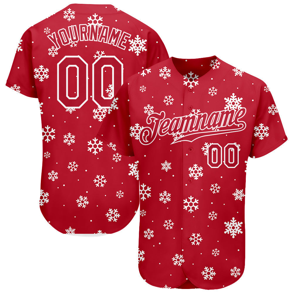 Custom Red Red-White Christmas 3D Authentic Baseball Jersey baseball jersey product view 1