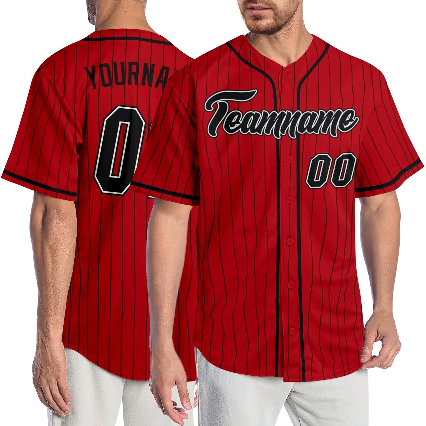 Custom Red Black Pinstripe Black-White Authentic Baseball Jersey baseball jersey product view 1