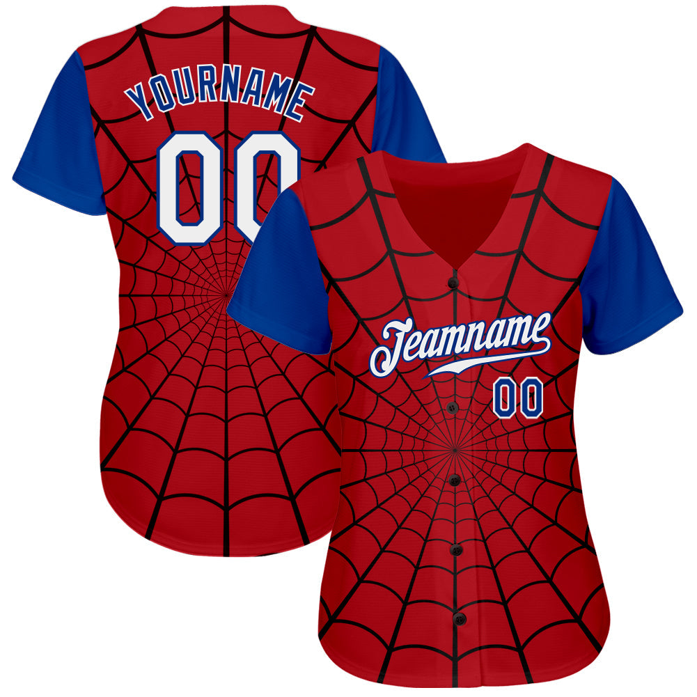 Custom Red White-Royal 3D Pattern Design Spider Web Authentic Baseball Jersey baseball jersey product view 2