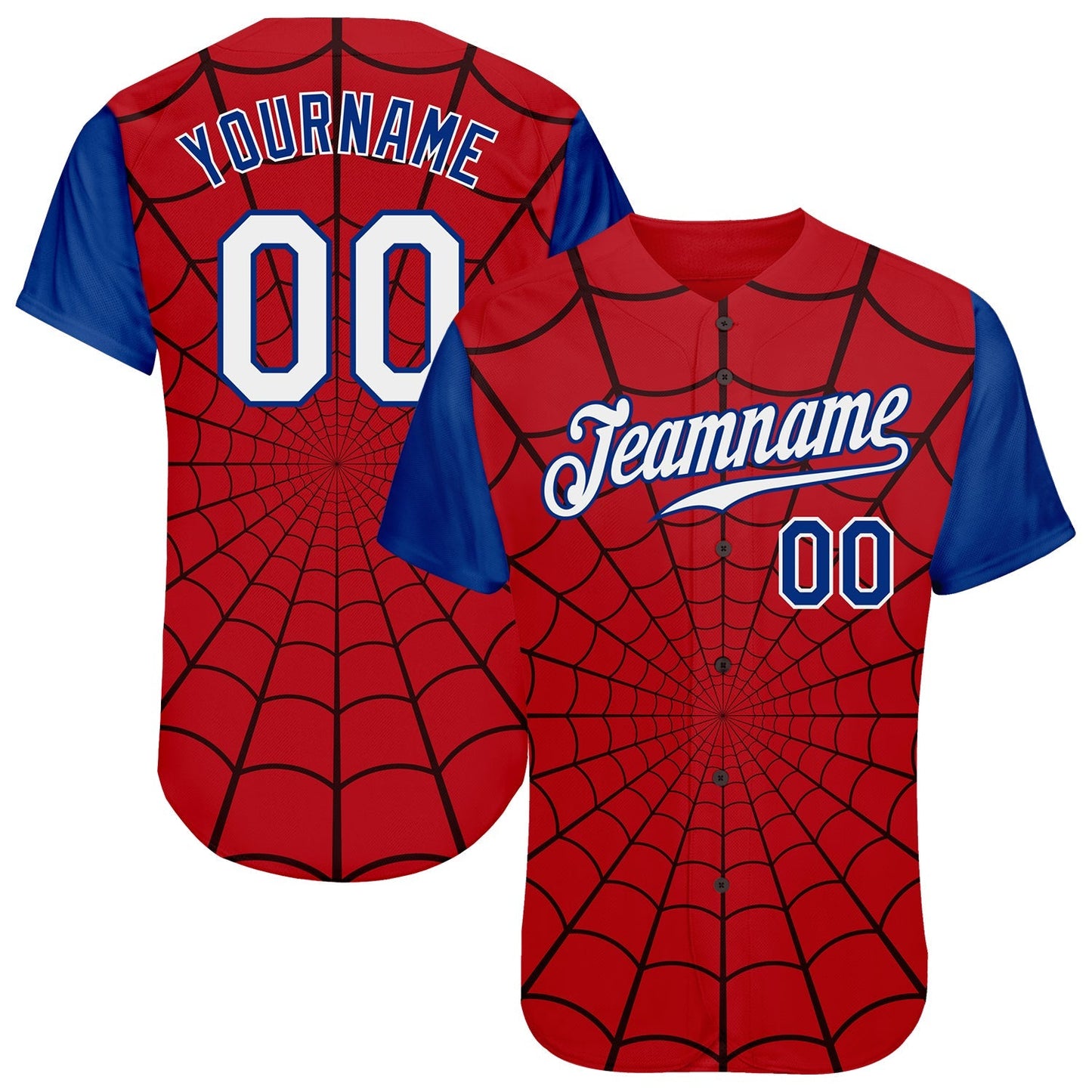 Custom Red White-Royal 3D Pattern Design Spider Web Authentic Baseball Jersey baseball jersey product view 1