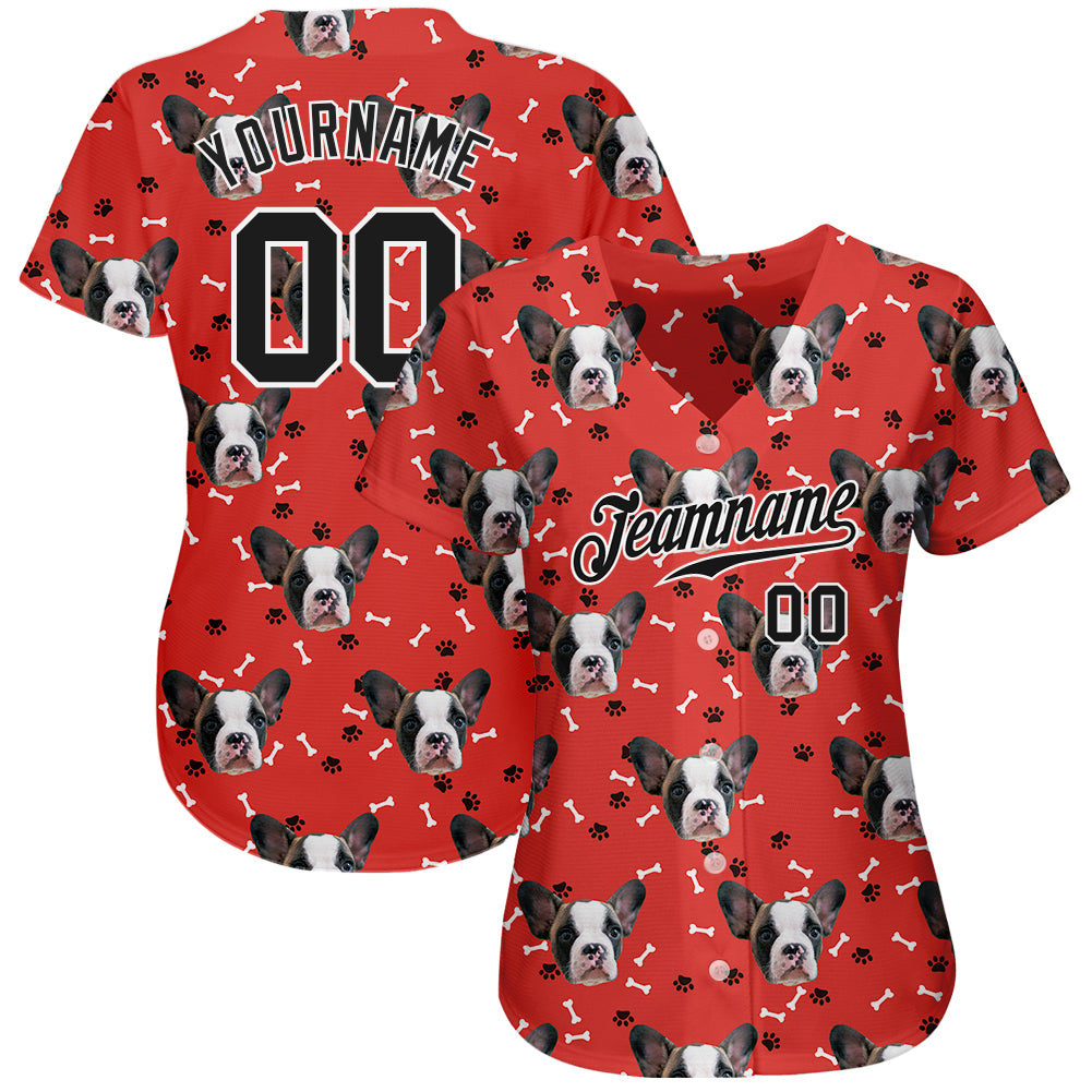 Custom Red Black-White 3D Pattern Design Dogs Authentic Baseball Jersey baseball jersey product view 2