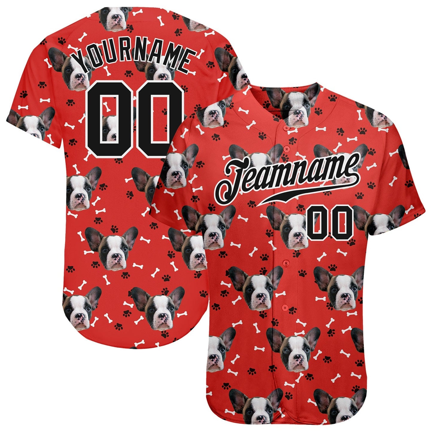 Custom Red Black-White 3D Pattern Design Dogs Authentic Baseball Jersey baseball jersey product view 1