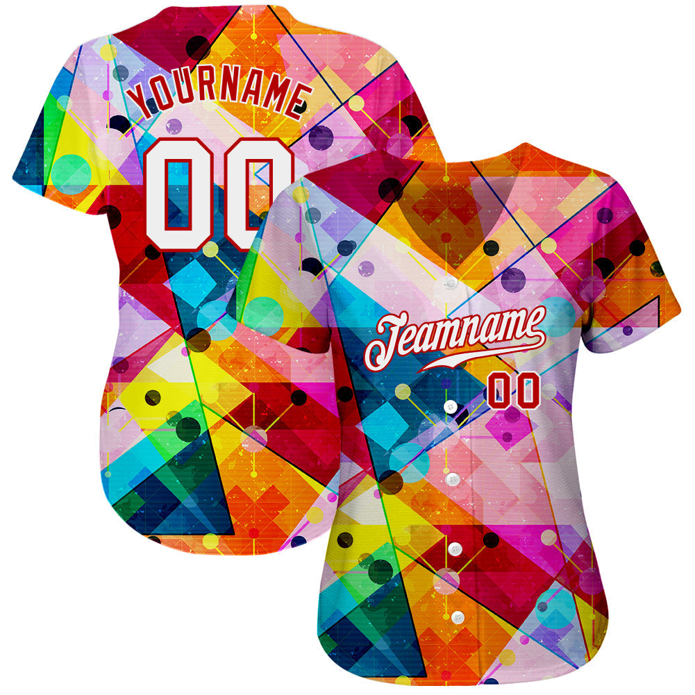 Custom Red White-Red 3D Pattern Design Geometric Graffiti Authentic Baseball Jersey baseball jersey product view 2