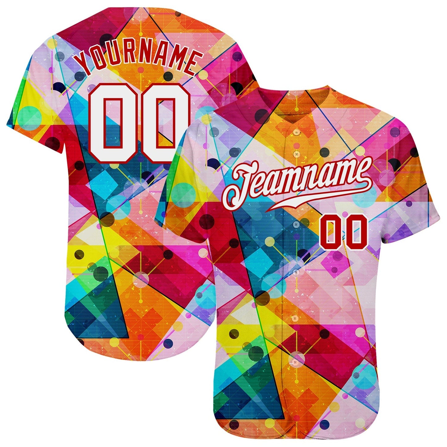 Custom Red White-Red 3D Pattern Design Geometric Graffiti Authentic Baseball Jersey baseball jersey product view 1