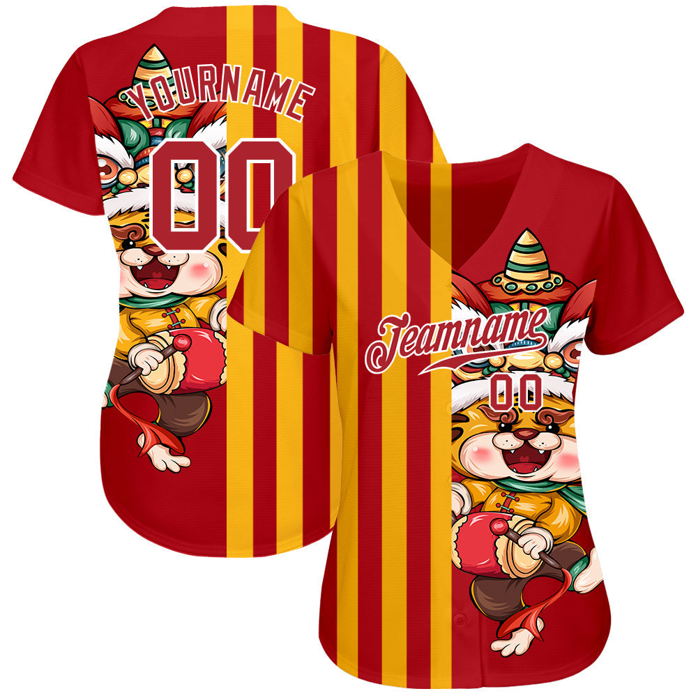 Custom Red Red-White 3D Pattern Design Cute Tiger Authentic Baseball Jersey baseball jersey product view 2