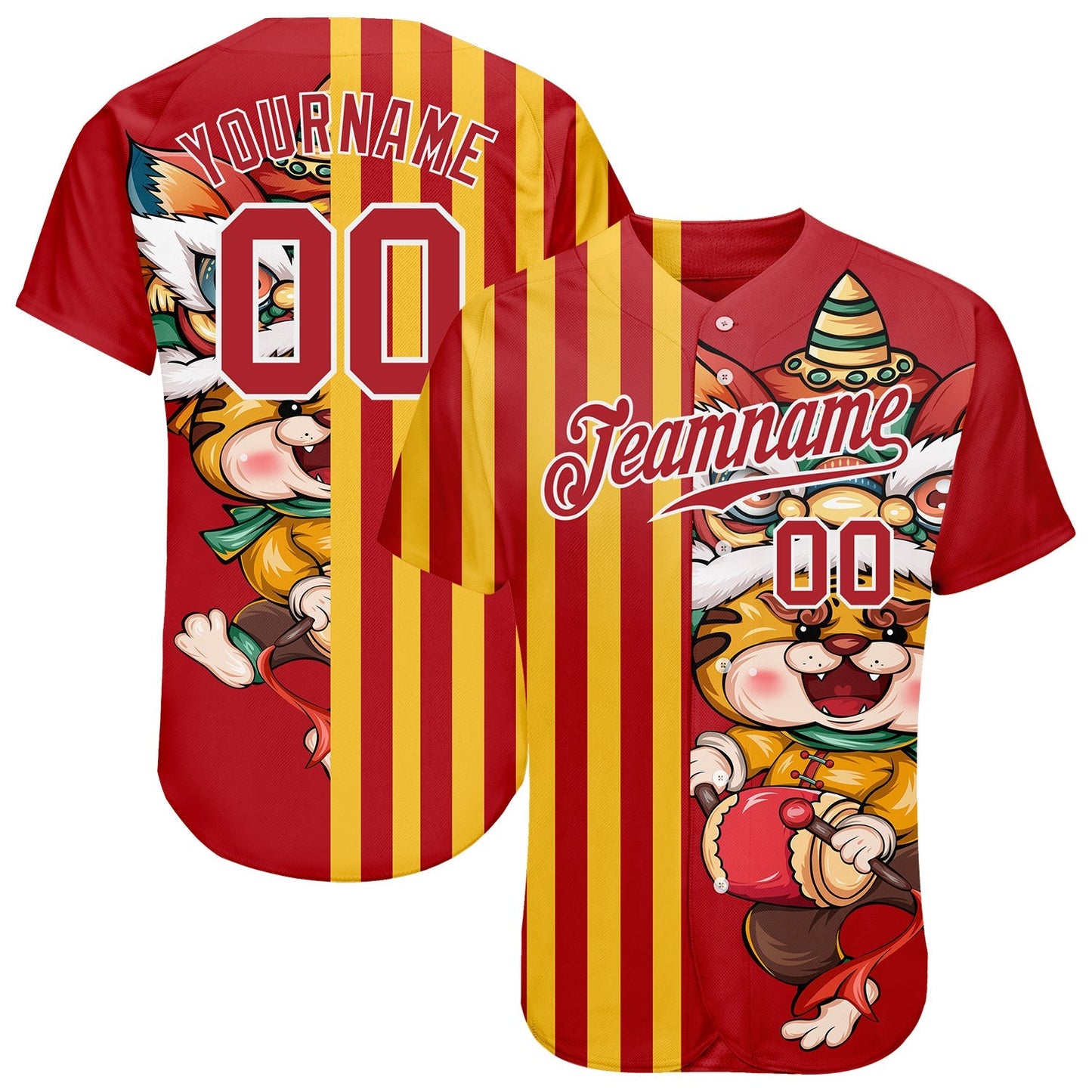 Custom Red Red-White 3D Pattern Design Cute Tiger Authentic Baseball Jersey baseball jersey product view 1